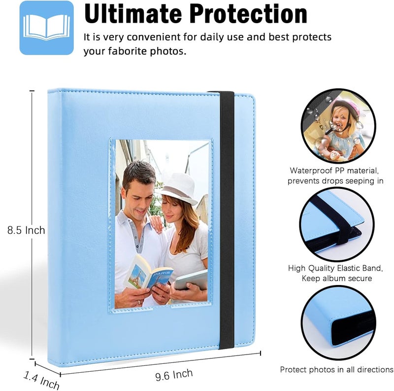 Aevdor Photo Album 4x6, Leather Cover 4x6 Photo Album Black Inner Pages with DIY Front Window, 136 Pockets 4 x 6 Picture Book Holds 136 Baby Wedding Family Anniversary Vacations Pictures (Blue) - Image 3